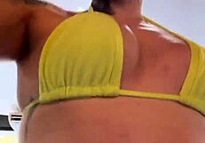 Transparent Bikini Piercing Pussy Gets Wet Stares at Beachside Gym!