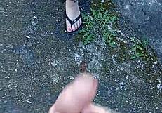 she sucks my pierced cock in public backyard teasing nipples wet