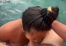 POV Poolside Public Blowjob Ends In Gushing Facial Cumshot