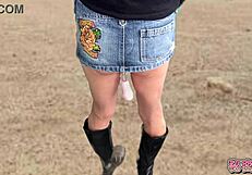 Climaxing Hard with Anal Vibrator in Miniskirt and Boots Outdoor Slut Masturbation