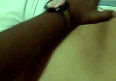 beautiful woman sits on bed edge showing huge buttocks in white bra under blue sky