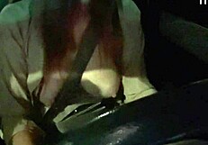 artemisia love flashes big tits nipples on night car ride smoking fetish