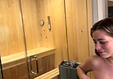 gf and stepmom sharing teddy tarantinos cock in sauna dripping wet