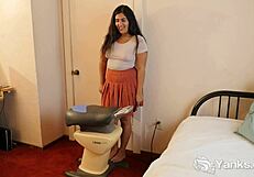 yanks babe miel rides fitness toy to orgasm with tan lines