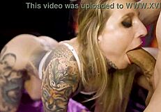 German slut teases Colombian whore with double penetration gangbang big cocks natural tits closeup banging
