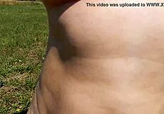 hairy mature milf flashes her chubby pussy outdoors in public