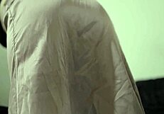 Indonesian teen in satin skirt no panties gets creampied deep