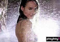 ukrainian teen vi shy strips black bikini in shower revealing petite tits