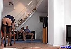 British milf tells gorgeous babe share this throbbing cock now in threesome