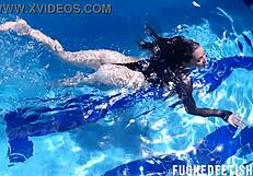 Jessica Bunny's petite latina body wet underwater in pool pussy tease