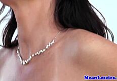 black mistress dominates white slave's pussy in scissoring lezdom bliss