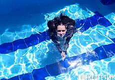 Jessica Bunny's petite latina body wet underwater in pool pussy tease