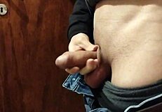 skinny young dude with monster cock jerks off naked in bathroom showing small waist