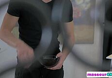 brunette teen ariana sucks masseur's long cock during oily massage