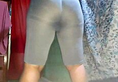 very sexy brunette's huge ass flashes curves during sweaty workout