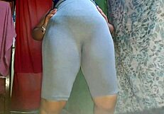 very sexy brunette's huge ass flashes curves during sweaty workout