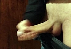 skinny young dude with monster cock jerks off naked in bathroom showing small waist