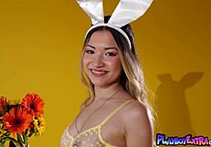 hey petite asian bunny kelly lu strips nude posing sexy