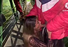 esposa spreads legs for two strangers on via dutra passarela walkway