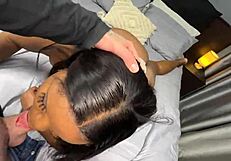 Exotic ebony begs for backshots after gagging on white cock facial