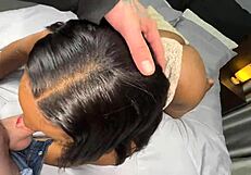 Exotic ebony begs for backshots after gagging on white cock facial