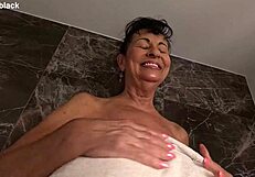 bbw brunette fists huge pussy to wet shower orgasm explosion