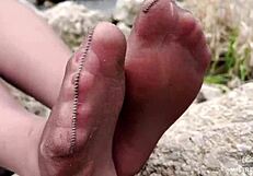 wanna worship my nylon pantyhose feet spread wide in the forest goddess?