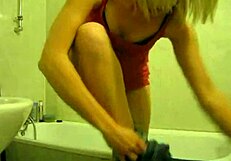 sophie fingers her hairy pussy with balloons in bathroom and living room now