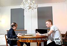 tutor's short hair sways as she cheats with teen disciple 😈...