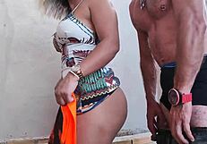Risky outdoor anal creampie fills Vagninho's tight asshole bareback doggystyle with Luna Oliveira