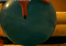 sophie fingers her hairy pussy with balloons in bathroom and living room now