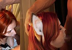 innocent redhead cutie deepthroats then takes facial cumshot