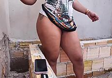 Risky outdoor anal creampie fills Vagninho's tight asshole bareback doggystyle with Luna Oliveira