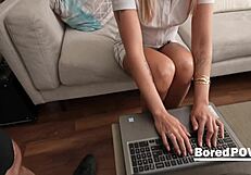Teacher milf lets hubby free use her pussy while grading 😏
