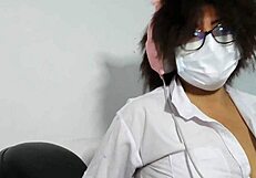 Beautiful student sings excitedly while tackling her uniform homework assignment at home