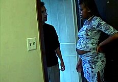 barefoot pregnant ebony milf sucks big black cock and gets muff dived