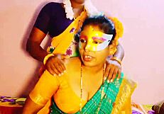 Hot Indian aunty seduces daughter-in-law in saree for dirty lesbian tit kissing romance!