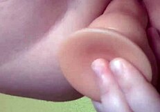 watch her huge pussy lips squirt close-up on dildo