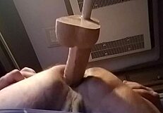 Solo brunette bends over for huge dildo doggystyle pounding