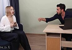 18YO Secretary's Desk Punishment: Boss's Rough Doggystyle Fuck