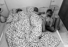 night vision catches horny milf wife and friend ffm cowgirl bed ride