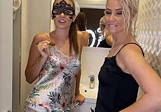 Busty blondes deepthroat double monster cocks before pajama shoot