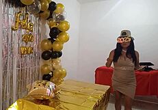 beautiful lady hosts final nye party elegant vip whore dress hides stunning pussy