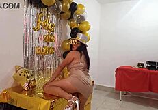 beautiful lady hosts final nye party elegant vip whore dress hides stunning pussy