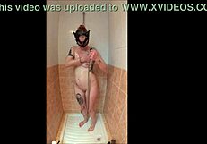 French Wife Squirts in Trailer Shower Close-Up