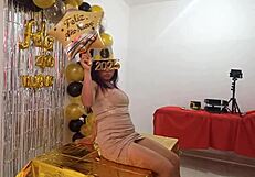 beautiful lady hosts final nye party elegant vip whore dress hides stunning pussy