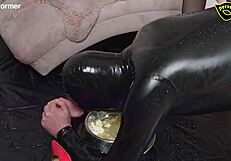 poor slave tortured in cage on birthday... goddess makes him lick heels 😈