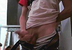 skinny babe masturbates big cock solo in shop backroom