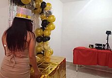 beautiful lady hosts final nye party elegant vip whore dress hides stunning pussy