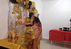 beautiful lady hosts final nye party elegant vip whore dress hides stunning pussy
